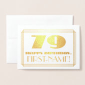 Carte Dorée 79e anniversaire ; nom + Art Déco Inspiré Look "79 (Devant avec enveloppe)