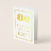 Carte Dorée 80e anniversaire : Art Déco Inspiré Look "80" & No (Devant)