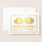 Carte Dorée 80e anniversaire ; Nom + look inspiré de l'Art déc (Devant avec enveloppe)