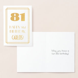 Carte Dorée 81e anniversaire : Art Déco Inspiré Look "81" & No