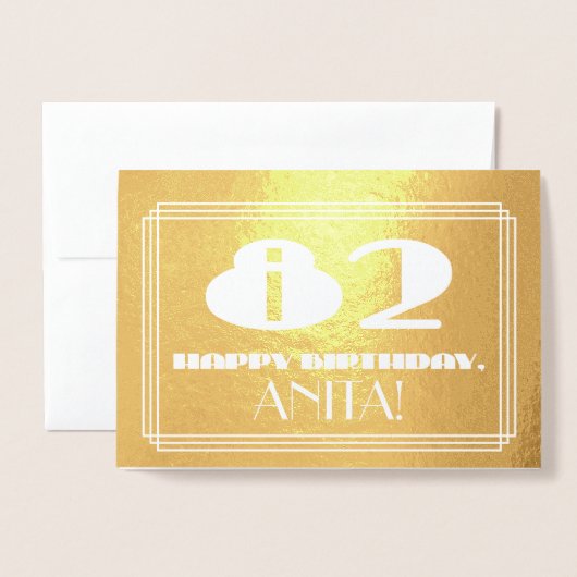 Carte Dorée 82e anniversaire : Nom + Art Déco Inspiré Look "82 (Devant avec enveloppe)