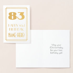 Carte Dorée 83e anniversaire : Art Déco Inspiré Look "83" & No