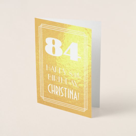 Carte Dorée 84e anniversaire ~ Style Art Déco "84" & Nom perso (Devant)