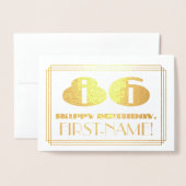 Carte Dorée 86e anniversaire ; nom + Art Déco Inspiré Look "86 (Devant avec enveloppe)