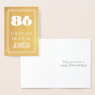 Carte Dorée 86e anniversaire ~ Style Art Déco "86" & Nom perso