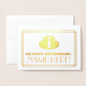 Carte Dorée 8e anniversaire ; nom + Art Déco Inspiré Look "8" (Devant avec enveloppe)