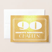 Carte Dorée 90e anniversaire : Nom + Art Déco Inspiré Look "90 (Devant avec enveloppe)