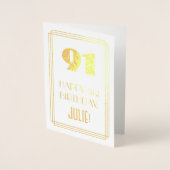 Carte Dorée 91e anniversaire : Art Déco Inspiré Look "91" & No (Devant)