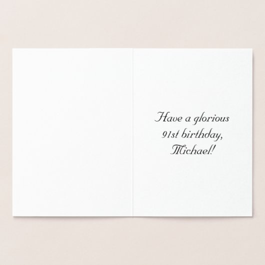 Carte Dorée 91e anniversaire : Élégant, Script Orné; Nom perso (Intérieur)
