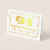 Carte Dorée 91e anniversaire ; nom + Art Déco Inspiré Look "91 (Devant)