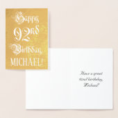 Carte Dorée 92e anniversaire : Élégant, Script Orné; Nom perso (Affichage)