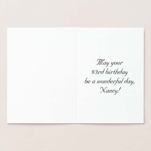 Carte Dorée 93e anniversaire : Élégant, Script Orné; Nom perso (Intérieur)