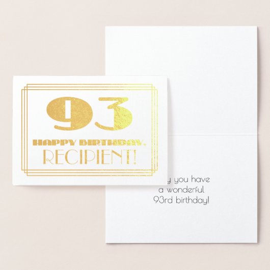 Carte Dorée 93ème anniversaire ; nom + Art Déco Inspiré Look " (Affichage)