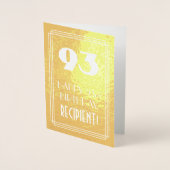 Carte Dorée 93ème anniversaire ~ Style Art Déco "93" & Nom per (Devant)
