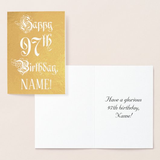 Carte Dorée 97th Birthday: Elegant, Ornate Script; Custom Name (Affichage)