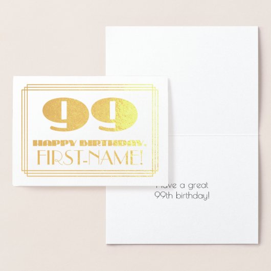 Carte Dorée 99e anniversaire ; nom + Art Déco Inspiré Look "99 (Affichage)