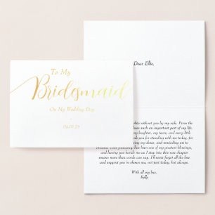 Carte Dorée À ma demoiselle d'honneur le jour de mon mariage O