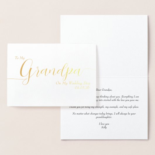Carte Dorée À mon grand-père le jour de mon mariage Écriture é (Affichage)