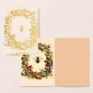 CARTE DORÉE ABEILLE D'OR AVEC COURONNE FLEURIE