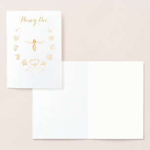 CARTE DORÉE ABEILLE D'OR AVEC COURONNE FLEURIE
