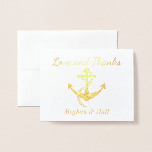 Carte Dorée Amour et Merci Ancre Foil Card Mariage Merci (Devant avec enveloppe)