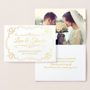 Carte Dorée Amour & Merci Merci de mariage élégant Votre photo
