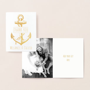 Carte Dorée Ancrage vintage or mariage nautique