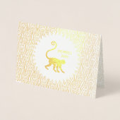 Carte Dorée Année d'or du singe Anniversaire avec le rouge chi (Devant)