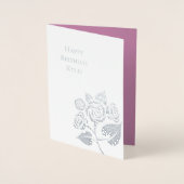 Carte Dorée Anniversaire Fleur Rose Diamants Glamour Rose (Devant)