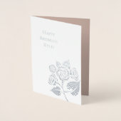 Carte Dorée Anniversaire floral rose glamour diamants crème (Devant)