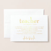 Carte Dorée Appréciation de l'enseignant Fond d'or personnalis (Devant avec enveloppe)