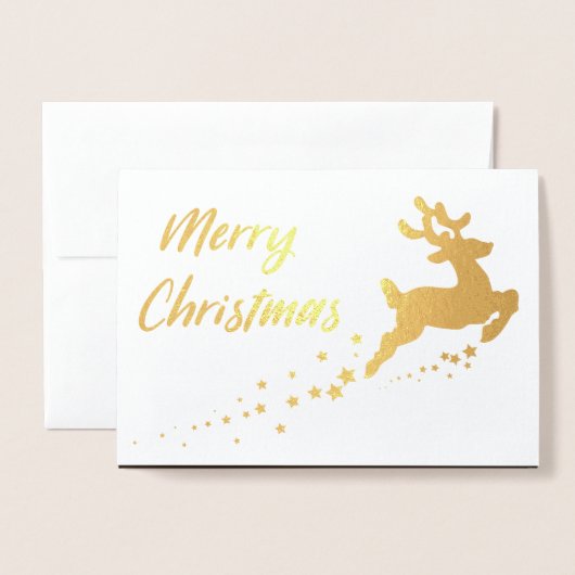 Carte Dorée Arbre de Noël doré avec rennes (Devant avec enveloppe)