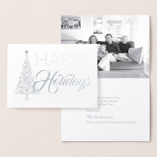 Carte Dorée Arbre de Noël Silver Foil Happy Holidays Photo (Affichage)