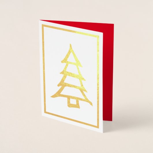 Carte Dorée Arbre de Noël Simple Minimalisme Rouge Intérieur (Devant)