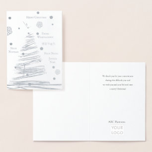 Carte Dorée Arbre rustique argenté de Noël dessiné à la main