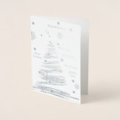 Carte Dorée Arbre rustique argenté de Noël dessiné à la main (Devant)