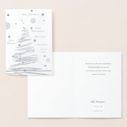 Carte Dorée Arbre rustique argenté de Noël dessiné à la main (Affichage)