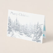 Carte Dorée Arbres bleus neigeux - Joyeux Noël (Devant)