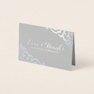 Carte Dorée Argent Foil Damask Élégant Merci de mariage