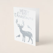 Carte Dorée Argent Reindeer et Cardinal Joyeux Noël (Devant)