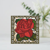 Carte dorée Art déco rose rouge (Debout devant)