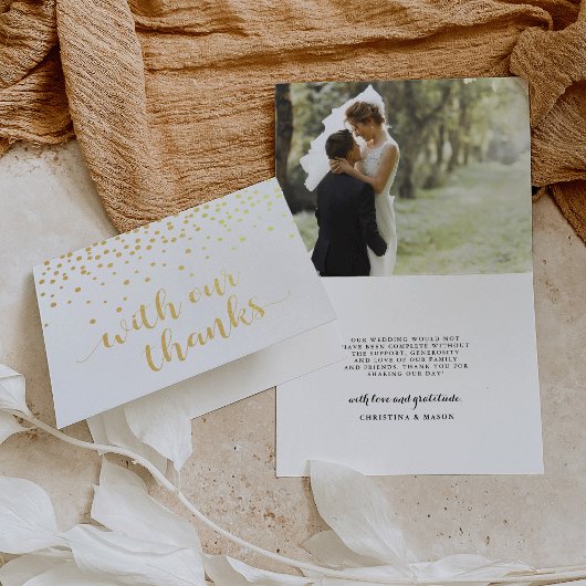 Carte Dorée Avec Notre Merci Mariage Photo Gold Foil Merci