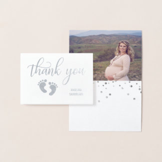 Carte Dorée Baby shower de MERCI en argent FOIL | PHOTO