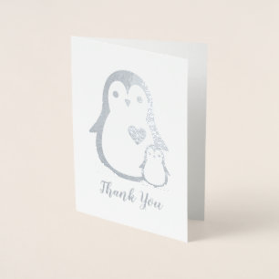 Carte Dorée Baby shower de pingouin rose