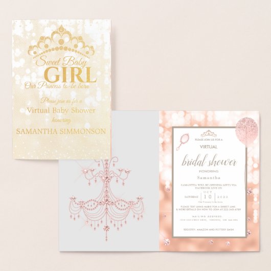 Carte Dorée Baby shower de script or Blush Diamond Rose (Affichage)