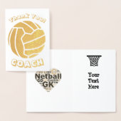 Carte Dorée Ball Thème Netball Coach Merci Or (Affichage)
