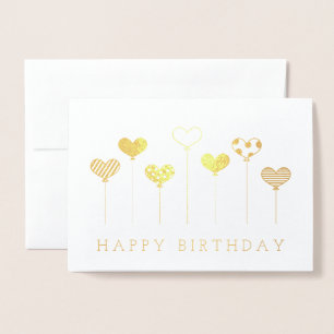 Carte Dorée Ballons en forme de coeur Joyeux anniversaire