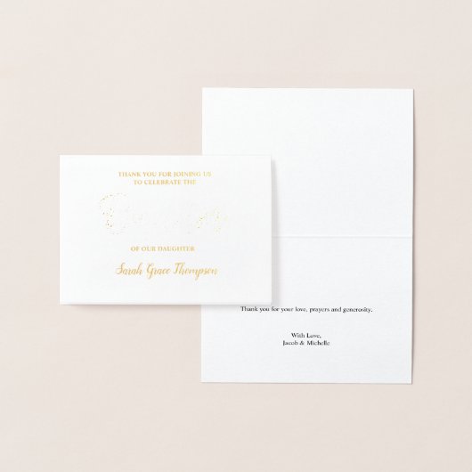 Carte Dorée Baptême Personnalisé Bébé fille Merci (Affichage)