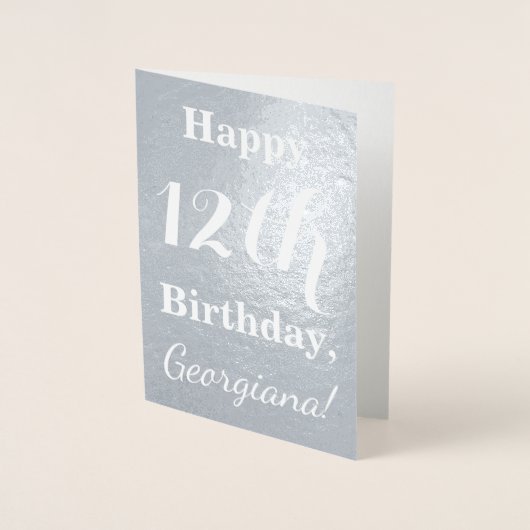 Carte Dorée Basique Silver Foil 12ème anniversaire + Nom perso (Devant)