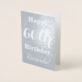 Carte Dorée Basiques Argent Feuille 60e Anniversaire + Nom Per (Devant)